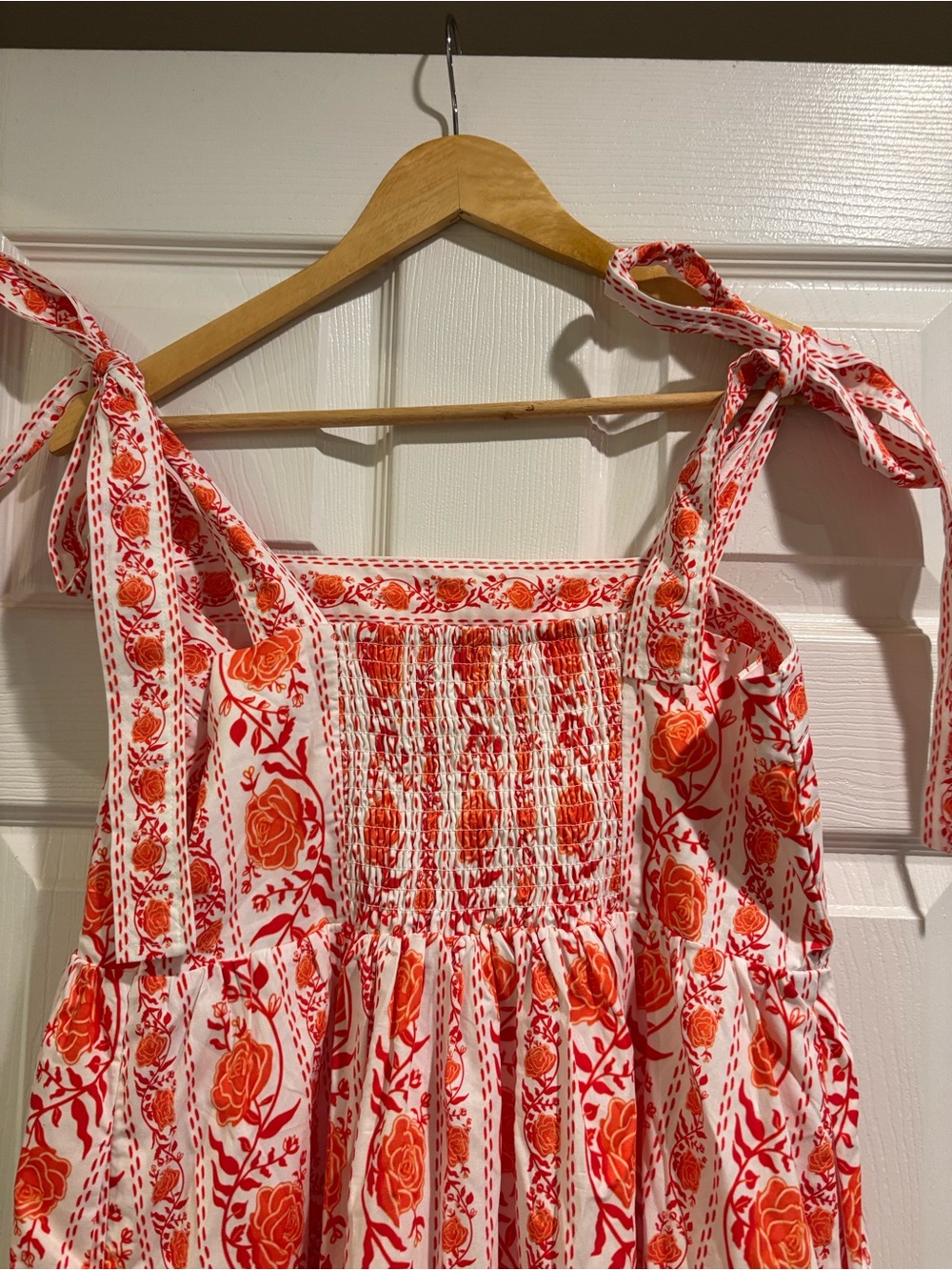 Women's Orange Floral Maxi Dress with Tie Straps - Picture 3 of 5